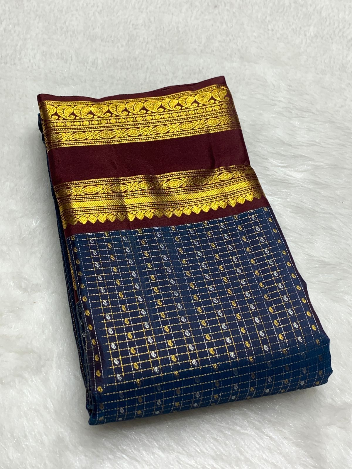 Deep Navy Blue Pure Kanchipuram Handloom Bridal Silk Saree